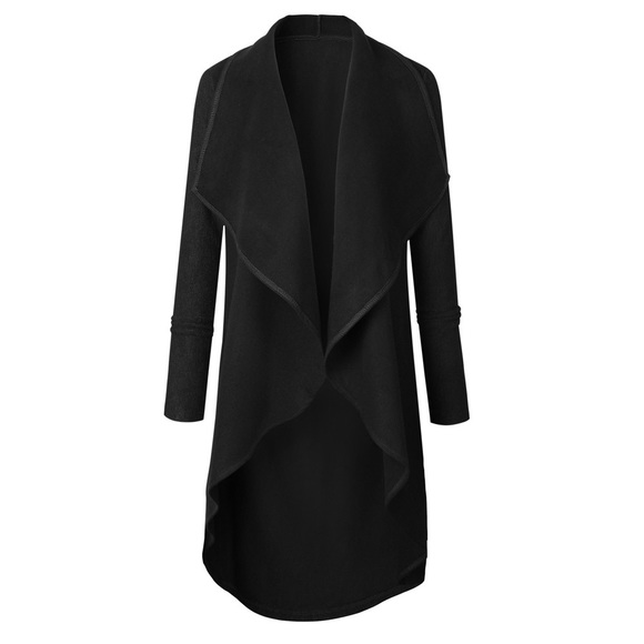 Open Drape Front Cardigan Coat w Pockets Black - Picture 2 of 4
